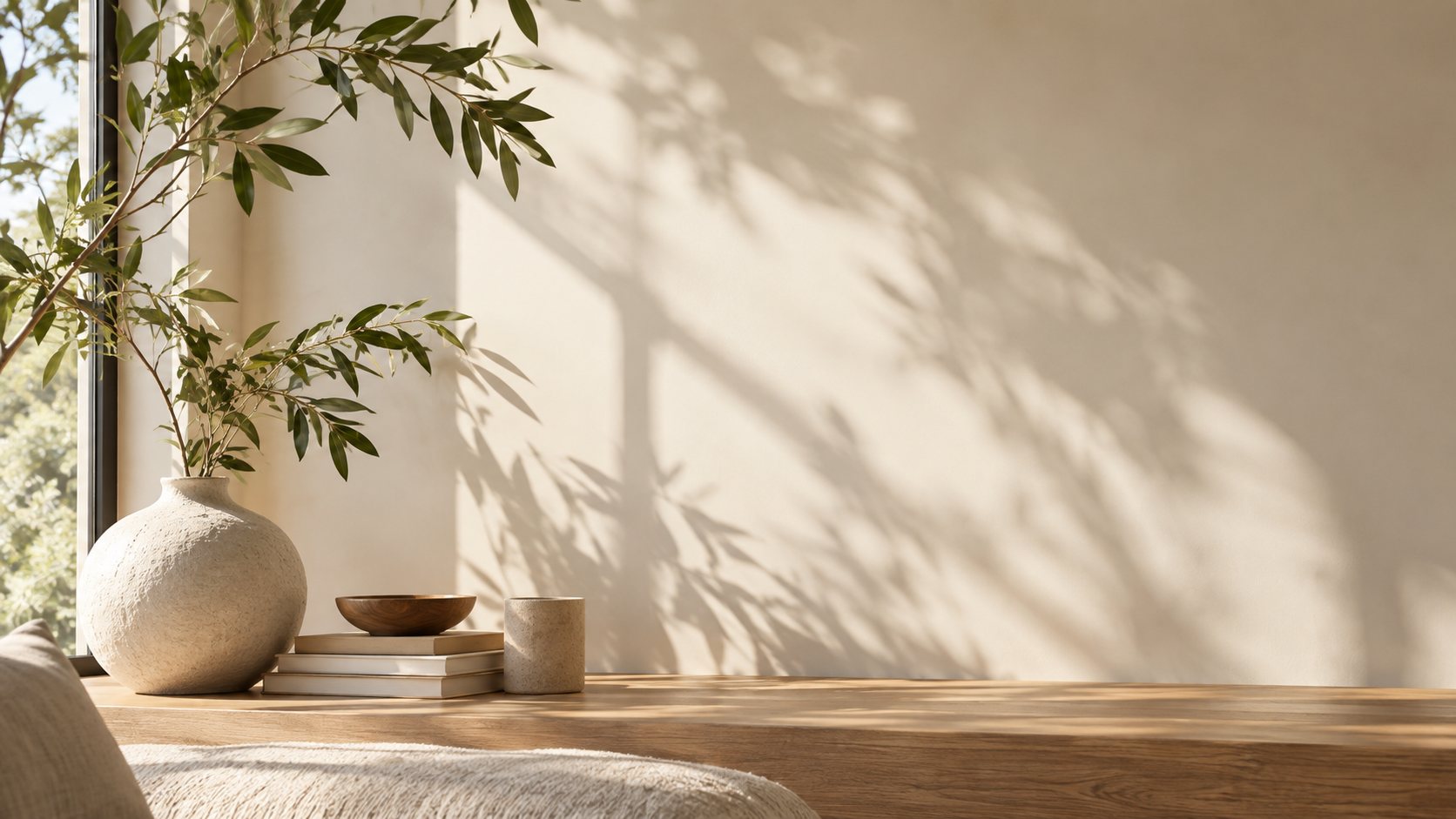 A calm, uncluttered room in morning light