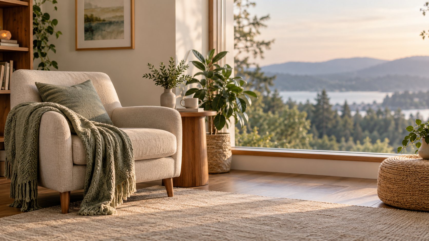 A quiet armchair by a window, the room where the work happens